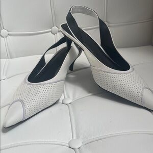 COS White Leather Perforated Slingback Heels